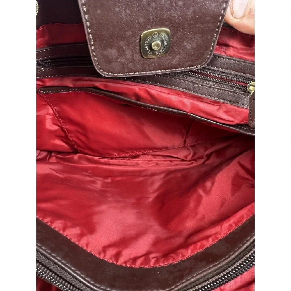 Tommy Hilfiger Medium Size Suede Red ‎ Handbag Purse w/ Espresso Leather Accent